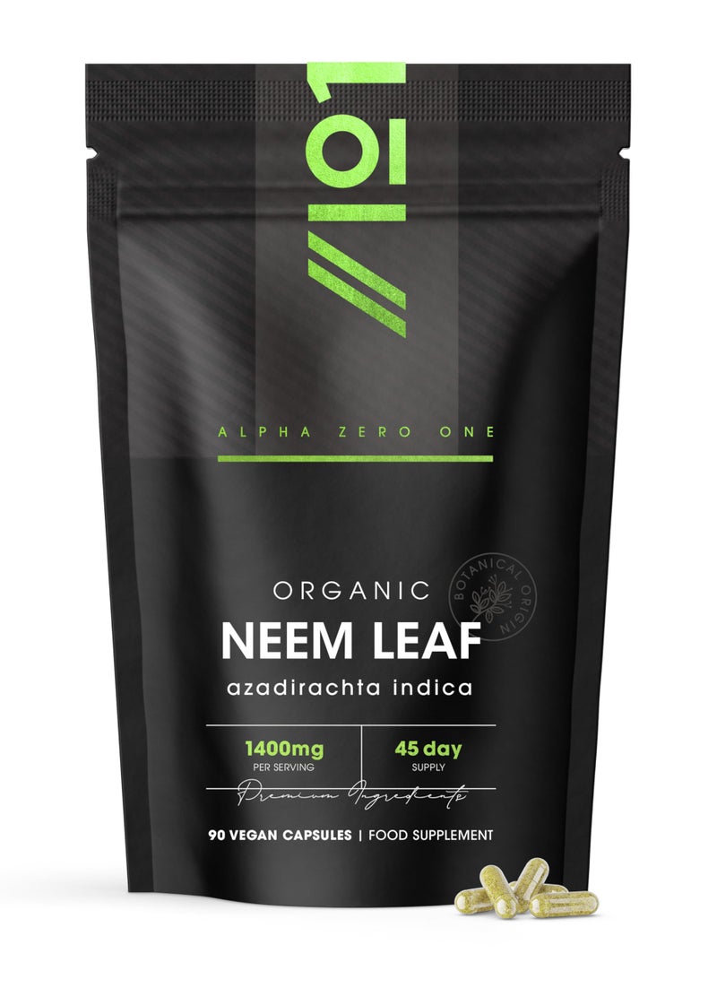 Organic Neem Leaf 1400mg â€“ 90 Vegan Capsules - High Strength Azadirachta Indica Supplement â€“ Resealable and Recyclable Pouch by Alpha01